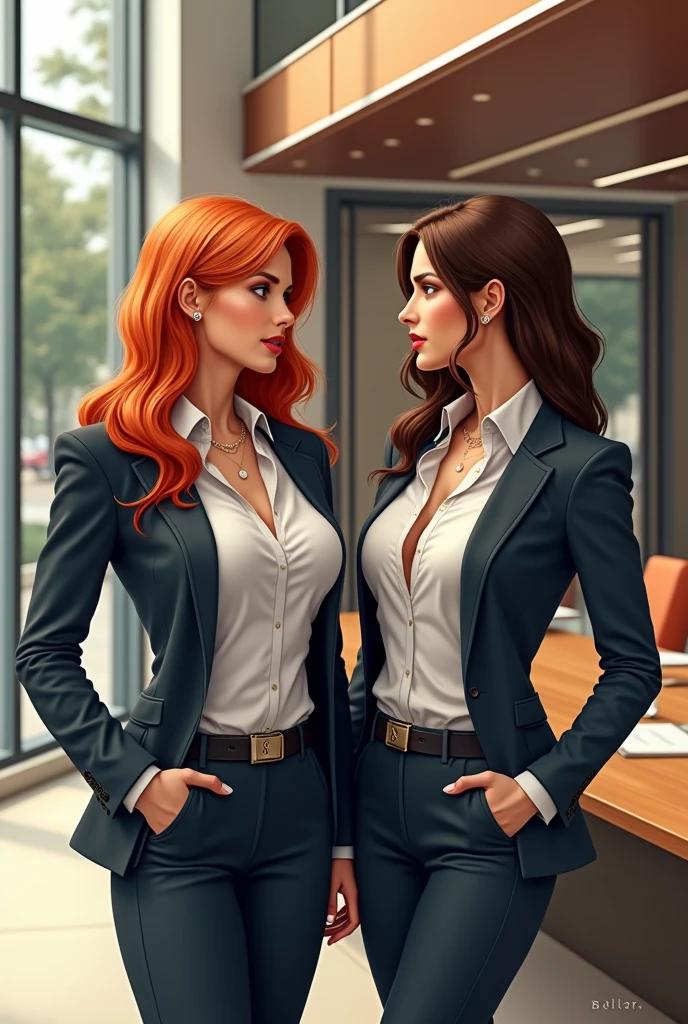 see-through clothing,
Jennifer Korbin, ginger hair, office suit