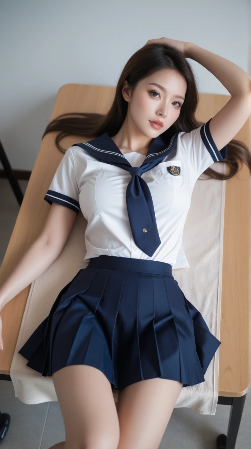 ulzzang-6500-v1.1, (raw photo:1.2), (photorealistic:1.4), beautiful detailed girl, very detailed eyes and face, beautiful detailed eyes, ridiculous, incredibly ridiculous, huge file size, super detailed, high resolution, very detailed, best quality, masterpiece, kemomimi, ((Japanese girls' high school uniform)), illustration, very detailed, CG, unified, 8k wallpaper, amazing, Fine details, masterpiece, best quality, very detailed CG uniform 8k wallpaper, light on face, cinematic lighting, 1girl, 16 years old, ((no panties)), ((dynamic pose))), (camel toe), (half), (pantyhose), (knee-bending leg sitting))