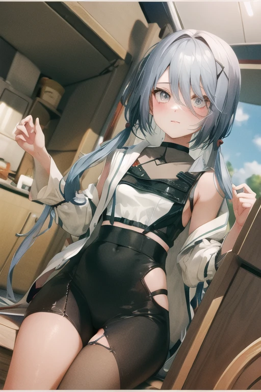 エロいBikini、Random pose、Adult bikini、Wet、Silver Hair、Pale blue eyes、Semi-long hair、学校のlocker room、locker room、Blushing、Embarrassed、Bikini、