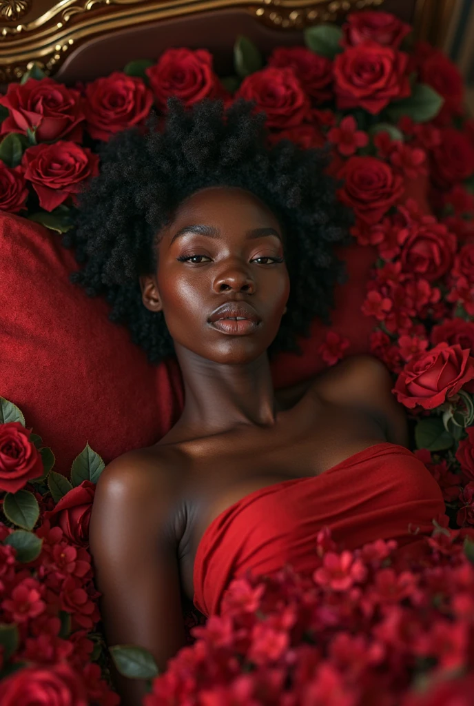  Nature morte un  jasmin rougeatre avec de pomme de pin dans un chambre avec un éclairage doux et feutré et une très belle femme africaine nue allongée sur un canapé 