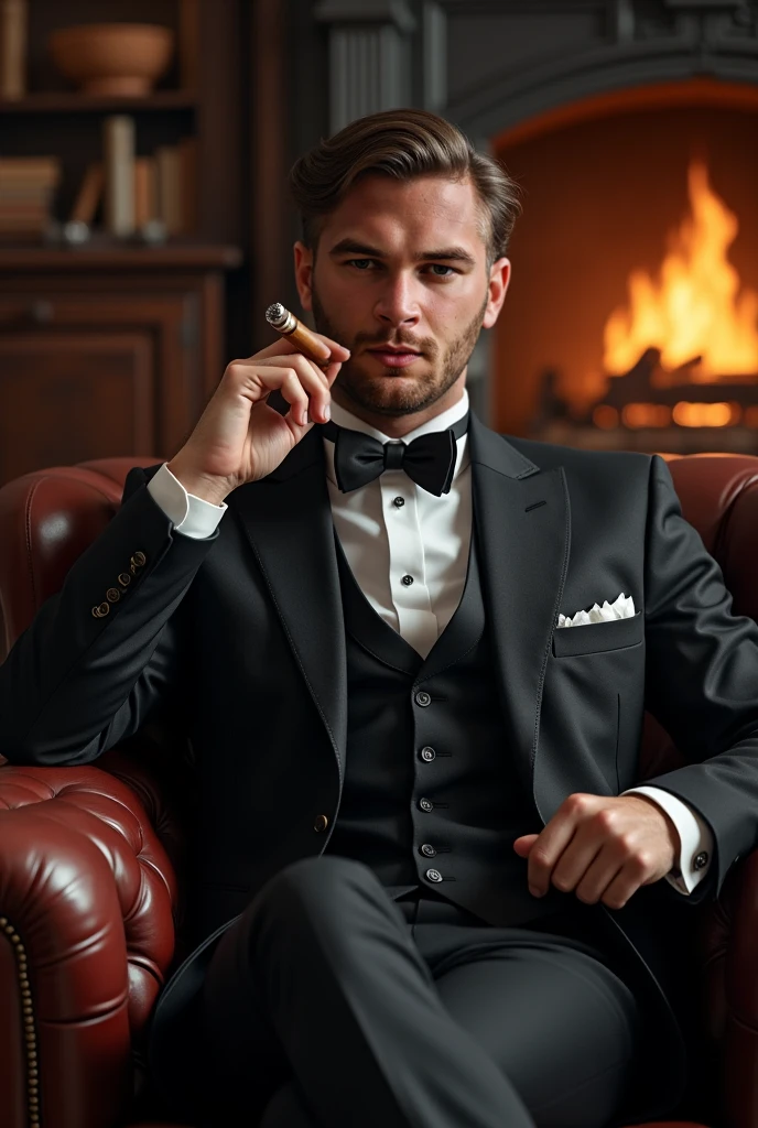 A middle-aged wealthy man, 50-60 years old, sitting in an armchair, holding a glass of whiskey, wearing a suit, detailed facial features, photorealistic, cinematic lighting, dramatic shadows, rich color palette, chiaroscuro, oil painting, intricate details, high resolution, masterpiece