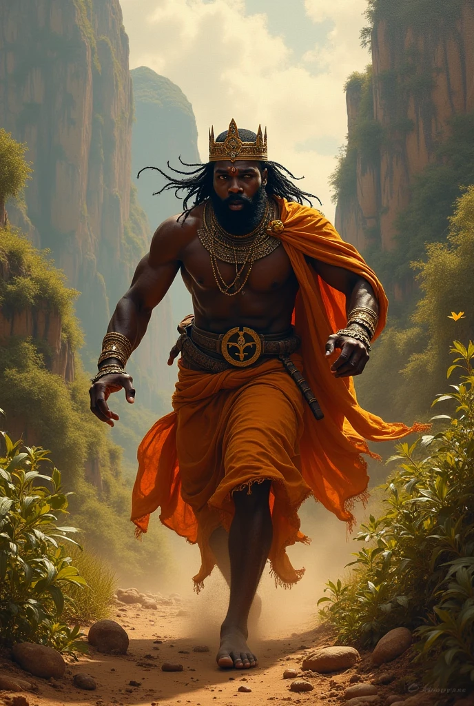 Hanuman ji with there ideal weapon,
Seating on the corner of building which have very high height and looking on the humans walking on ground 