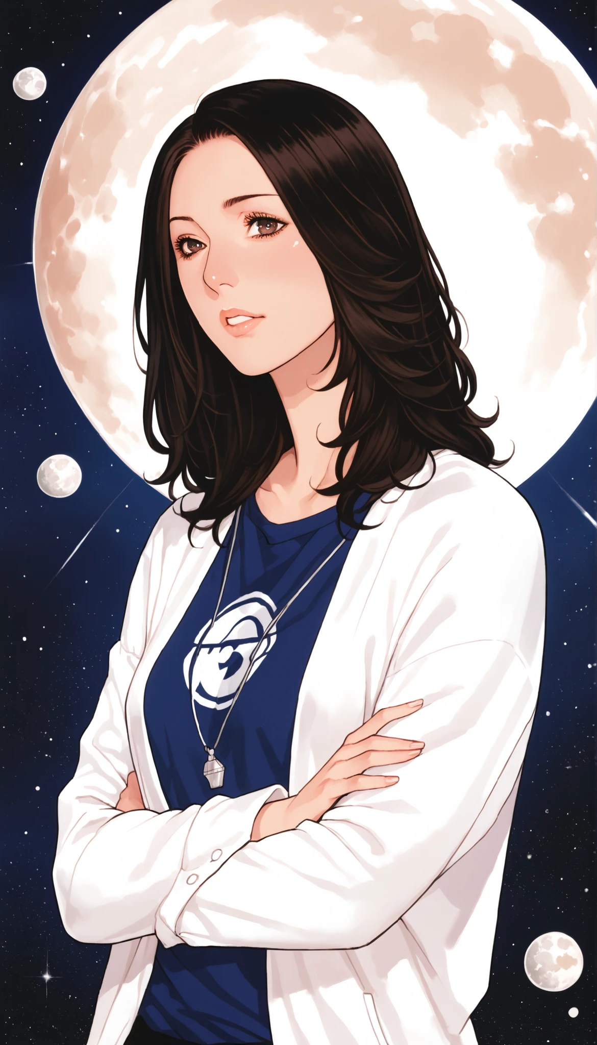 Female 1, medium long hair, black hair, chest, dark eyes, simple background/ no background , vertical drawing style , lots of white space, Illustrations, 黒いドレスHigh Quality, 最High Quality , High Detail , High Quality, HD model, very well detailed,