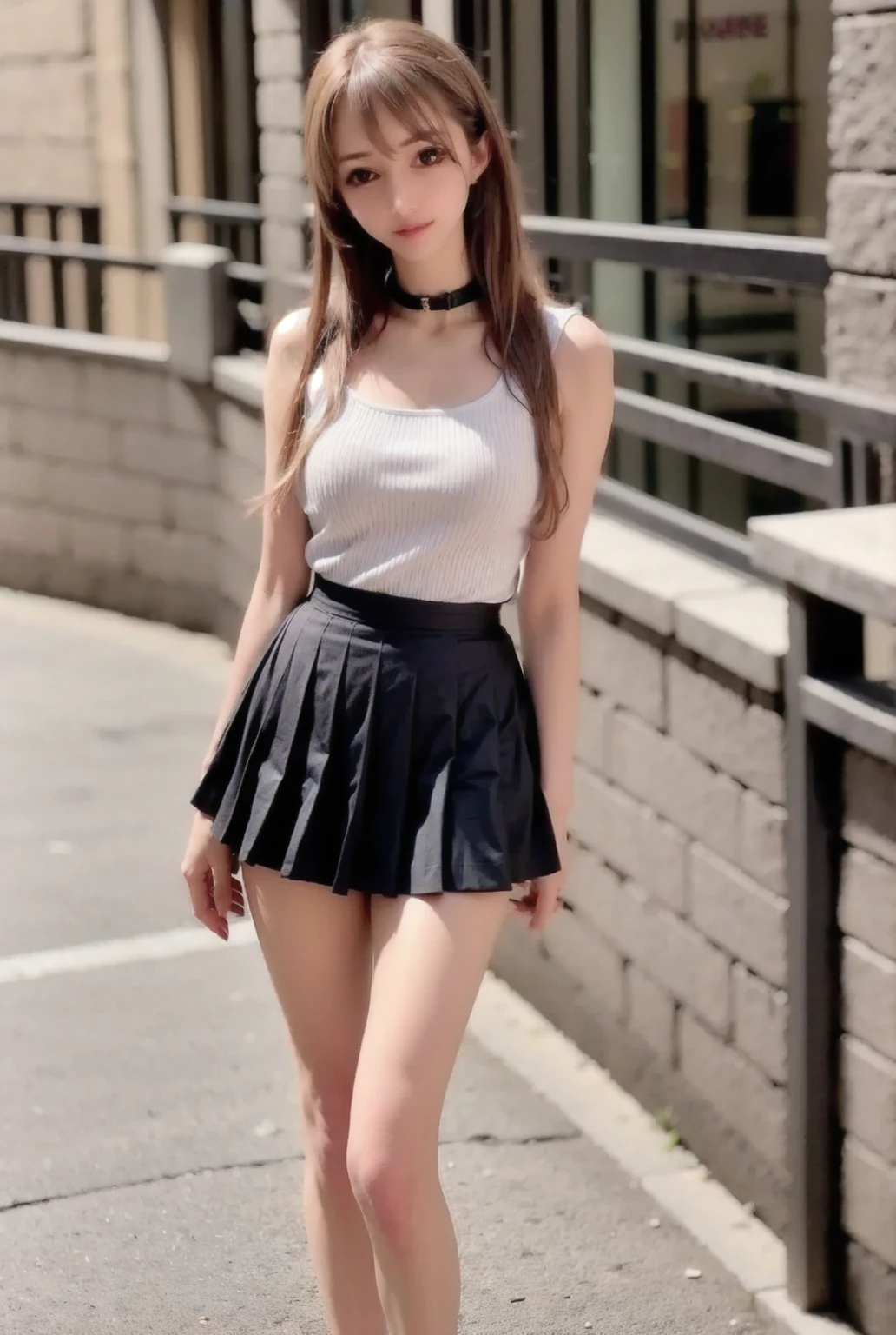 Beautiful 13 year old Indian ager, long hair, dress, falling straps, small cleavage, pantyhose, high heels, Japanese rural street, cherry blossoms, fog, sexy pose, Silent Hill world, scary creature attack