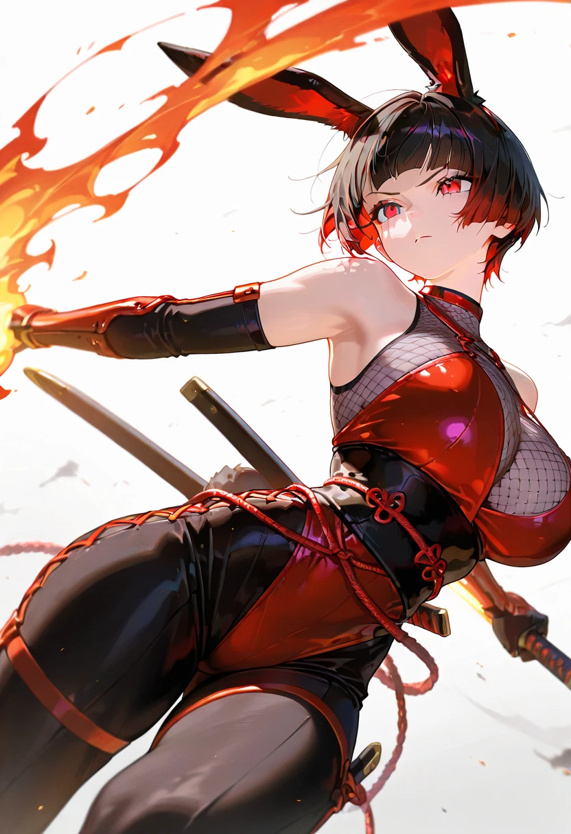 female,very short hair,Wear a red eye patch over your right eye..,black hair,Wear a tank top,There are abdominal muscles.,red sickle,open mouth smile,มีred sickle.Clothed bikini naked tits pussy hentai fuck