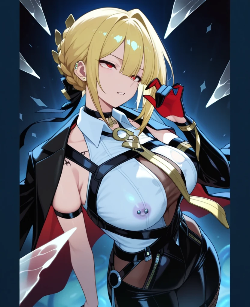 1girl, 18 year old female, Mysterious Heroine X Alter, Fate Grand/Order, anime style, ultra realistic, high detail, sexy pose, sexy, beautiful, exposed skin, slender, skinny, exposed breast, large breast, nipples, exposed nipples, nude, nudity, absurdres, high res, ultrasharp, 8K, UHD, retina, masterpiece, accurate, anatomically correct, perfect anatomy, textured skin, super detail, high details, high quality, award winning, best quality, high res, looking at viewer, detailed eyes, four fingers and one thumb per hand, perfect hands, perfect finger, two arms only, no clothes, revealing, platinum blonde hair, yellow eyes