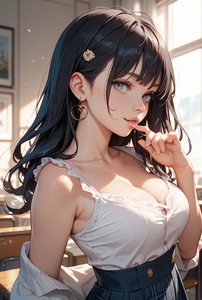 (from above:1.2),(from side:0.9),masterpiece, yor, 1girl, Bust A Cup, Amazing Cleavage:1.0, thin waist, big ass, Raised sexy, small breast: 1.3, posed cleavage:1.2、solo, looking at viewer, open mouth, have a cute grass of cute beergrass,black hair, dark green eyes, dress, bare shoulders, jewelry, collarbone, sidelocks, hairband, earrings, indoors, off shoulder, :o, sweater, arms behind back, plant, short hair with long locks, gild hairband, off-shoulder dress, sweater dress, off-shoulder sweater, red sweater, dark gord hair, big side hair, very long side hair,is rendered in (masterpiece: 1.2, best quality), with (ultra high resolution) and an exquisite (depth of field). This masterpiece is not only visually stunning but also tells,A scene of cooking in the kitchen by classroom