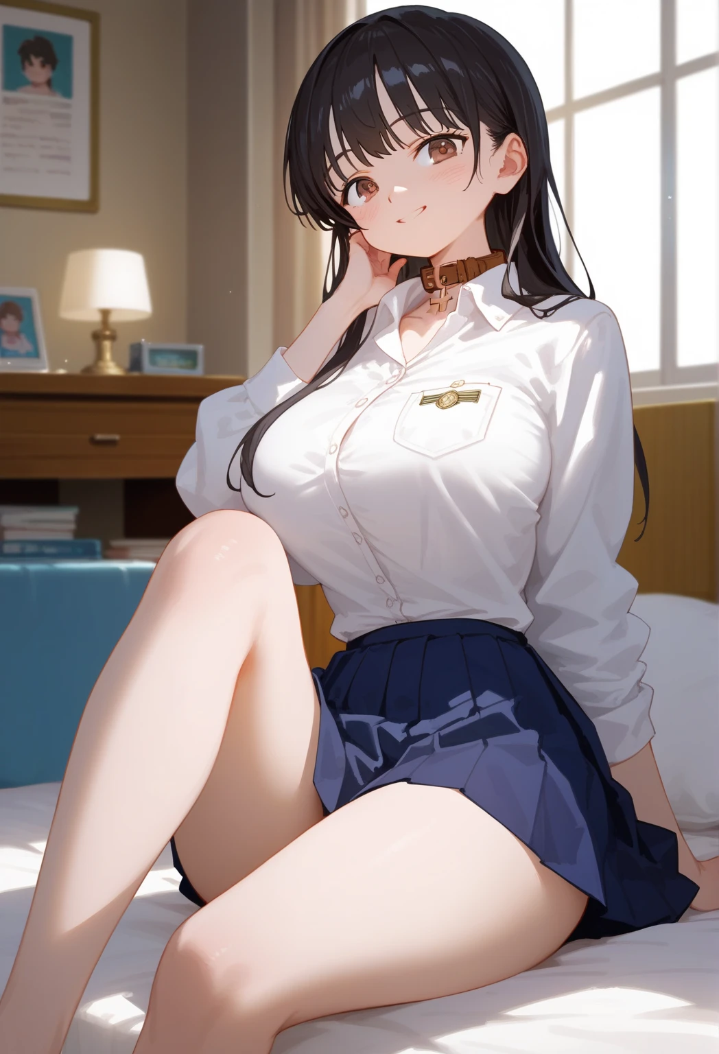 1girl,solo,young,smile,leg up,barefoot,foot focus,foot up,nurse's office