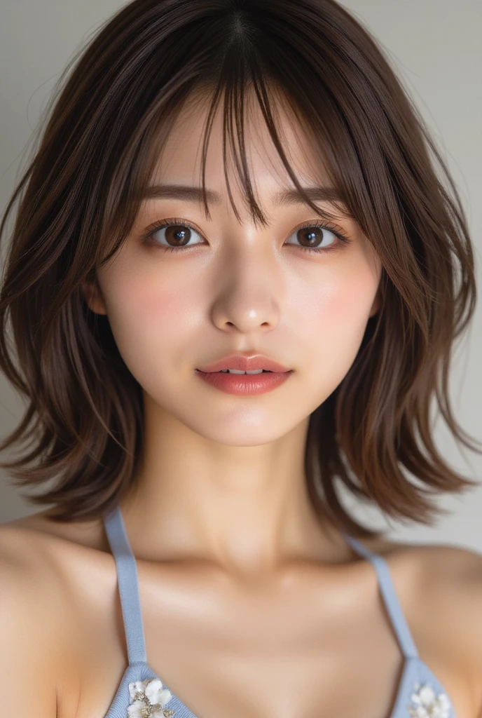 Night, RAW Photography, (((Very Beautiful Portrait))), (Very Beautiful Portrait))), 1 Girl, Sexy 25 Year Old Girl, ((Natural Brown Hair with Short Cuts)), [Brown Eyes],Gentle Smile Staring at the Camera(cleavage), ((Masterpiece, Best Quality, Ultra Detail, Cinematic Lights, Intricate Detail, High Definition, 8k, Very Detailed)), Detail Background, 8k UHD, DSLR, soft lighting, high quality, film grain, fujifilm XT3, shallow depth of field, natural light, perfect face