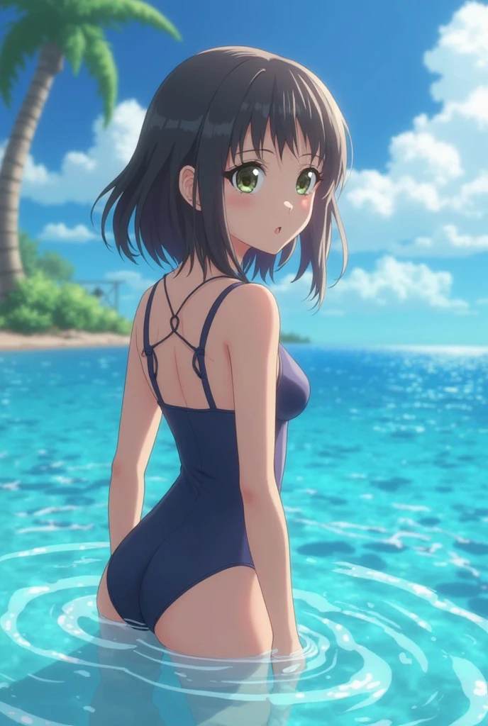 (((pixel-perfect, detail-perfect))), solo, 1girl, saten ruiko, sakugawa, solo, (cowboy shot:1.5), night sky, beach, arms behind head, contrapposto, smile, spread armpits, closed mouth, looking at viewer,