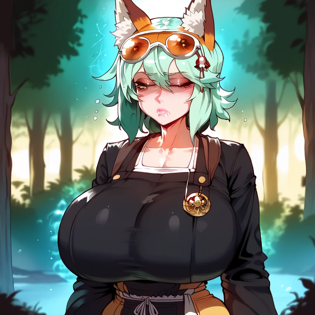 1girl, massive breasts and hips and butt, any eye color and pupil [heterochromia allowed), any outfit, doing anything and any pose, anywhere, alone, full face blush, any angle, cat