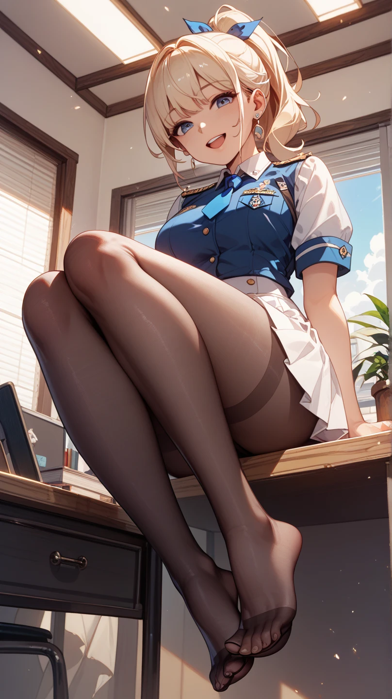 clinic、drapes、1girl in、student clothes、lying back、Hospital Beds、gals、a blond、​masterpiece、top-quality、A highly detailed