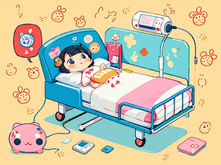 A girl admitted alone to the hospital, in cartoon form