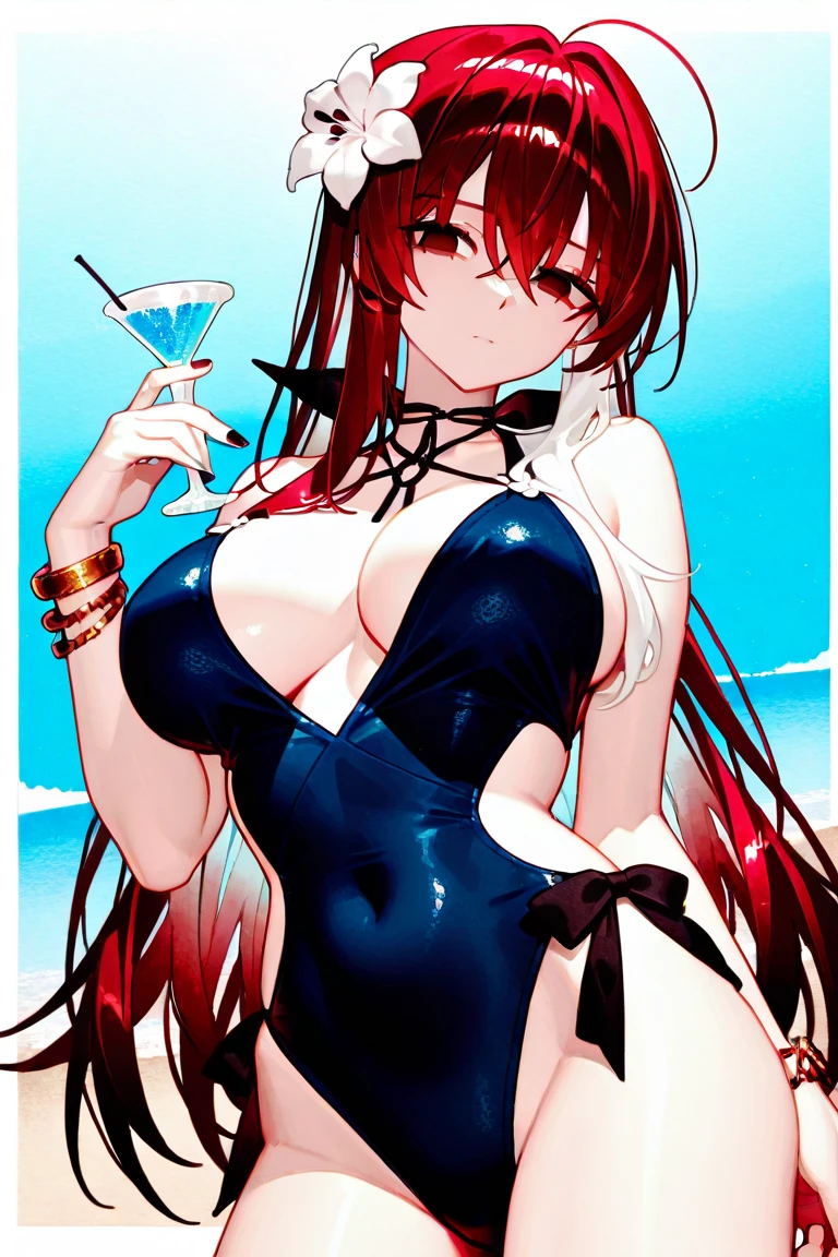 Highest quality, shape, Very detailed, In detail, High resolution, 8k wallpaper, Perfect dynamic composition, Beautiful details, Center of chest, Natural color lip, Random sexy poses,smile,20-year-old girl,Huge ,A woman with curly red hair wearing a neon green one-piece swimsuit