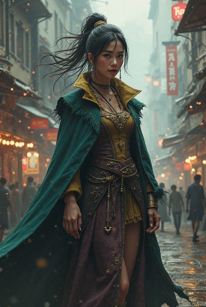 The elf stands and looks at the camera, holding an umbrella in his hand;, A girl stands at a fair in the rain, blue eyes and dark hair, pony tail, face mask, wet clothing, dark sky, Thin, Wet waist, Slender figure, Appearance of the model, confusion, sexuality, pixie, elf ears, Beautiful ears, green colored eyes, little chest, wet clothing, (Clothes shine through), (visible through clothes), Elf Girl, Sweet girl, attractive anime girl, beautiful anime girl, Cute beautiful anime woman, detailed digital anime art, beautiful anime girl, beautiful anime girl, Anime with small details, Best Quality, Masterpiece, Ultra-detailed, Beautiful, hight resolution, Original,CG 8K ультрареалистичный, perfect artwork, beatiful face, Face Clean, Skin, hyper realistic, Ultra Detailed, A detailed eye, dramatic lighting, (Realistic) Realistic, Full HD, Best Quality, Best Quality, Beautiful lighting, (8k wallpaper of extremely detailed CG unit), High Details, sharp-focus, The art of dramatic and photorealistic painting, beautiful smile, You can see the chest, ????? breasts, ????? ass,
