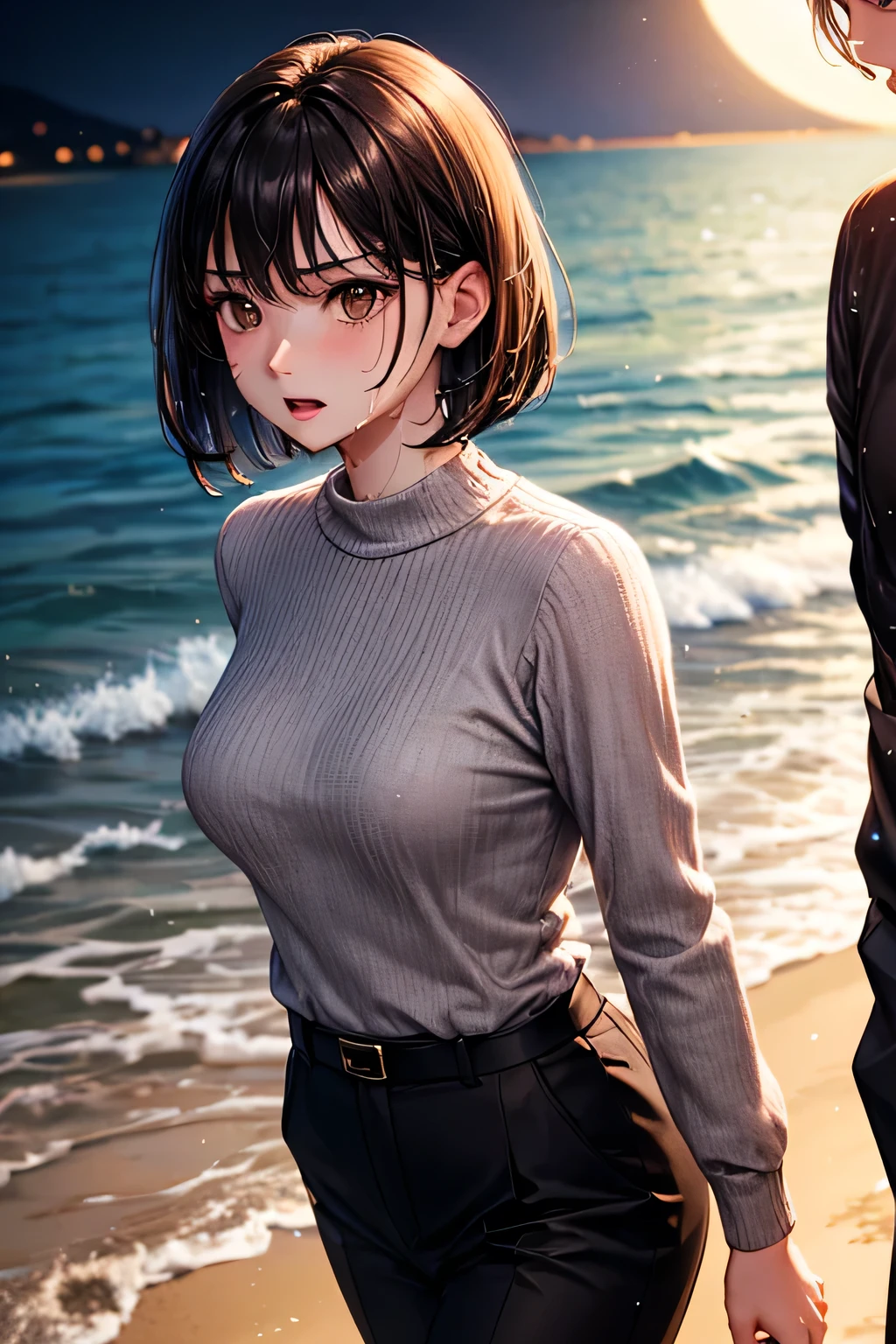 (A captivating beauty in a miniskirt)、(poses seductively)、(with a lighthouse as the backdrop)、(Big-breasted woman wearing a crop shirt) This enchanting image features a woman in a miniskirt who exudes confidence as she poses seductively against the backdrop of a towering lighthouse. The big-breasted beauty dons a crop shirt that leaves little to the imagination, accentuating her curvaceous figure. The lighthouse stands proudly in the background, casting an ethereal glow over the scene, while the woman's radiant smile captivates the viewer's attentio
