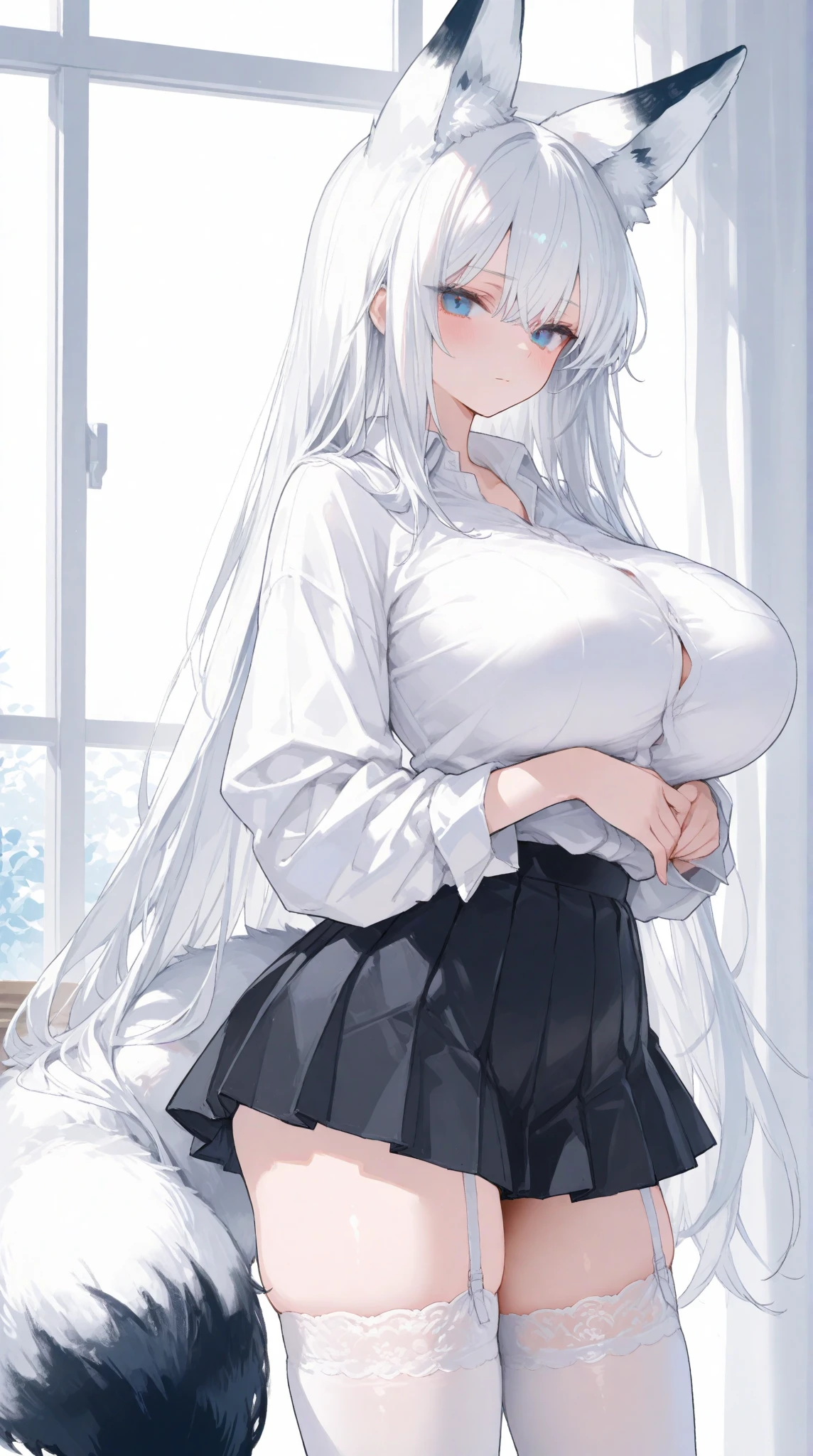 big breasts:1.5、、highest quality、very detailed、Very realistic eye masterpiece、highest quality、very detailed、gray hair、perfect face、long hair、white dress、sundress、anime、countryside、clear、slender、love juice、nsfw、Hard 、from below、masturbation、love juice、Pussy、sticky liquid、Pee、Climax、Holding clothes in your hands