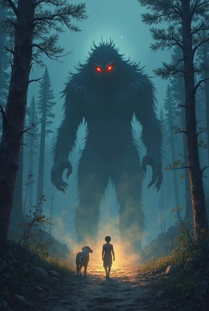 shadow of a mysterious beast hidden in the dense forest, which seems like something out of the deepest nightmares