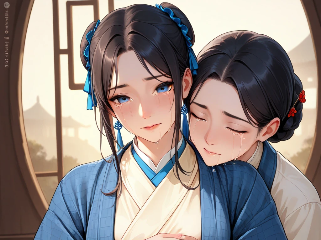 masterpiece, best quality，Five months pregnant， aldult, Chinese style, China, elder sister,  Smile, brown hair, princess cut, Full of motherhood，China传统服饰，Pure affection，blush，Dignified yet lively，Mother，Place your hands on your stomach，Full of motherhood，Sexy，charming，Graceful and graceful，A thousand flavors，charming，With a royal air，long hair，With hairpins，Long Hanfu，beautiful，beautiful，The hand caressed the belly，charming的，眼神Lovely，Lovely，white pantyhose