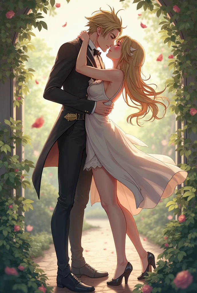 kiss、Couple、lover、Romance、Overflowing、Full body paint、Exposed breasts、Sheer lace underwear、underwear to take off、Nipples、Nipplesが透ける、ピンクNipples、Pink areola、clitoris、Between strands、Coupleポーズ, Attractive pose, kissing together cutely, Passionate pose, 素敵なCouple, 1 male,(Blonde, Golden Eyes、expensive、190cm、manly、a handsome guy、Beautiful shape、vest style、Beautiful Prince,Strong Body、Sexy Costumes、expensive、wet gown)、1 female(Pink Hair,Straight Long Hair、Pink Eyes、Cute big eyes,Smiling Kindly、Decorate your hair with flowers、、huge tit、rise)、Put your arms around her waist、hug、Grab the waist、araffe woman in a white lingerie posing for a picture, lingeries beauty, wearing sexy lingerie, , Translucent dress, Translucent body, iridescent shiny sheer lingerie, Sexy Dress, wavy lingeries, Smooth, transparent white skin, lingerie, Beautiful and sexy woman photos, Sexy Style, Lovely lady, Transparent dress, V-neck open clothes, Young and elegant、erupt、Splash、spring, In the park on a sunny day, Bright sunny day、Bright sunny summer day,blue sky、Shine、about、Shine湖、Shimizu、Bright sunShine、Colorful flowers
