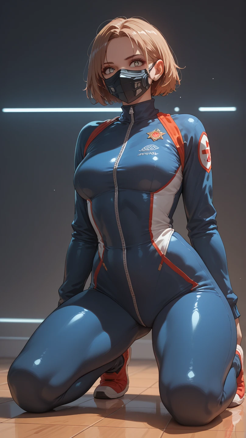 Gwen Tennyson,marcador,bulma,Rebecca Chambers,vigiar,Metrôt,1 garota,fechar-se,Japan,piloto mecha,gundam pilot, uniforme mecha,mechanical gear, espartilho pirata,blusa branca de lycra manga longa, legging branca,cabelo curto,gothic makeup,olhos verdes,cabelo laranja, mechas de cabelo roxo,shy smile, sardas,ruiva,Garota linda,seios grandes,ultra detalhado,Realista,arte de fantasia,