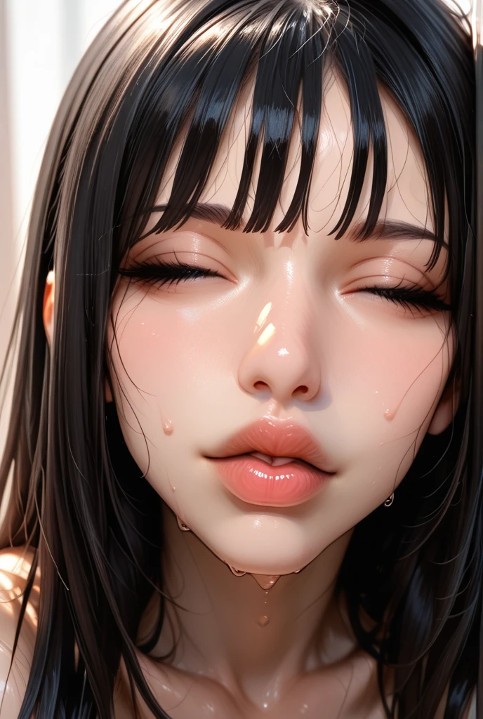 Black-haired girl ejaculated on her face
