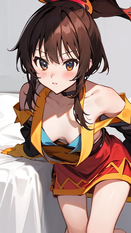 NSFW,natsuiro matsuri,hair ornaments、hair band、Bleaching、Haori、belly button、Black gloves、Pleated skirt、Green skirt、White knee socks、Cleavage,(Perfect hands),(Perfect Anatomy),(masterpiece),(highest quality),Frustrated face,blush