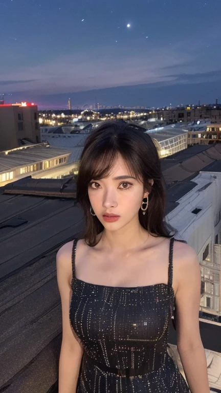 ((Rooftop of a building: 1,3)), ((Goth_punk, alone, Medium Shot, Walking the rooftops of Harajuku, ((night)), Blurry, Neon Light, Rainbow Eyes, Starry Sky, Shiny black hair, White eyebrows, Shiny Hair, (Rainbow black hair), Earring, good, jewelry, Blunt bangs, Busy eyes, Background Blurry, Blurry, hair ornaments, sight, short hair, Portraiture, Side Lock break ((Swedish girl, White skin, White)),((Women&#39;s work suits:1.3)), break (Gal: 1. 1),(Glamour: 1. 3),(night),(Supermodel: 1.3)),break ((earring, ring)), Cowboy Shot,((Tall people)),((Android)),((Look Up)),((Top Angle:1. 3)), From above, looking at the camera,((Event Companion)),((Thin see -through)) Tight-fitting underwear with straps))、Hip、Butt、bend、