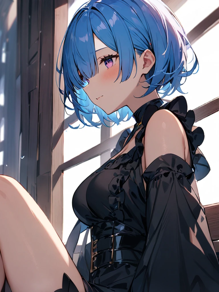 Young girl,short hair,blue hair,blue eyes,small breasts,short,tattered clothes,chains,fantasy,forest,slave,slave underground cell,nsfw