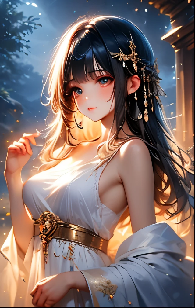 (((SFW、Highest quality、 first class masterpiece 、Normal Body 、32k、detailed face、super precise、normal hand、5 fingers、Highest)))、2Beautiful Girl、Silver Hair Girl、Black Hair Girl、beautiful breasts、slender、 slim、Petite、 can be used、Priestess of Light、The Dark Shrine Maiden、lesbian