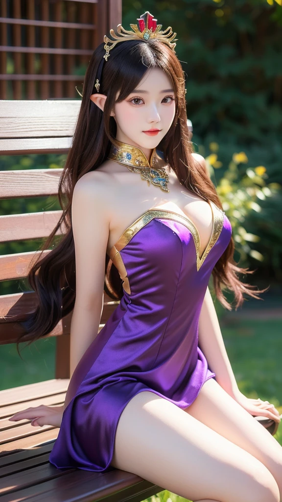 ((highest quality, 8k, Representative works in detail, Ultra-high resolution)), (Looking at the audience), (Mid Shot), Attractive woman, Big Breasts, ((Lavender Chinese dress)), smile, ((Black choker)), Slim figure, (Big Breasts, Blue Eyes), Long eyelashes, bangs, Beautiful shiny brown hair, Nogizaka Idol, Medival-style rooms, Wood grain walls, Wooden furniture, Wide々A spacious room, VIP treatment, sit facing each other across the table, There are documents on the table, There are gold coins on the table, In the background there are people working in a large room々There are.