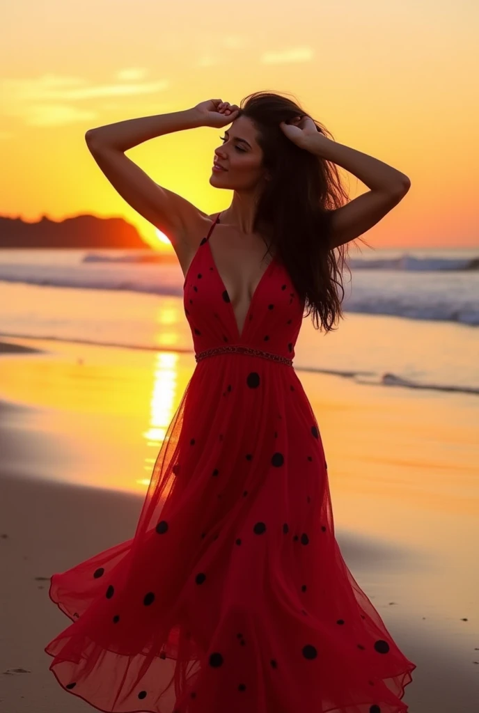 Hot Indian aunty in red and black sitan nighty stand at beach 