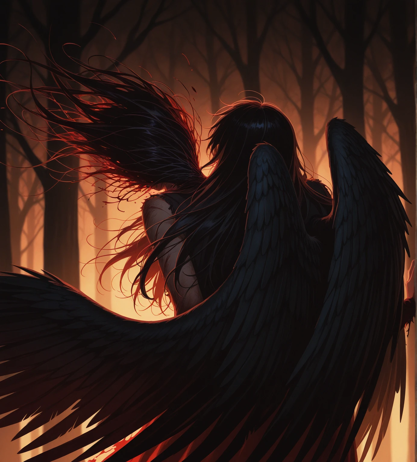 (best quality,4k,8k,highres,masterpiece:1.2),ultra-detailed,(realistic,photorealistic,photo-realistic:1.37),demon raven,gothic,dark,ominous presence,feathers flowing in the wind,blood-red eyes,sharp claws,glistening black feathers,ancient symbols,haunting atmosphere,misty moonlit night,ruined gothic architecture,mysterious shadows,tangled barren trees,ominous moon,menacing aura,whispering darkness,moonlight piercing through the clouds,cryptic symbols,subtle glow,ethereal beauty,the silence of the night,ominous moonlight,echoes of the past,hauntingly beautiful,forbidding secrets,menacing silhouette,sinister energy,ominous whispers,dark realm,void of light,majestic yet menacing presence,ominous presence,dark magic,hauntingly elegant,black feathers shimmering in the moonlight,ancient prophecy enfolding,ominous wings embracing the darkness,enchanted night.