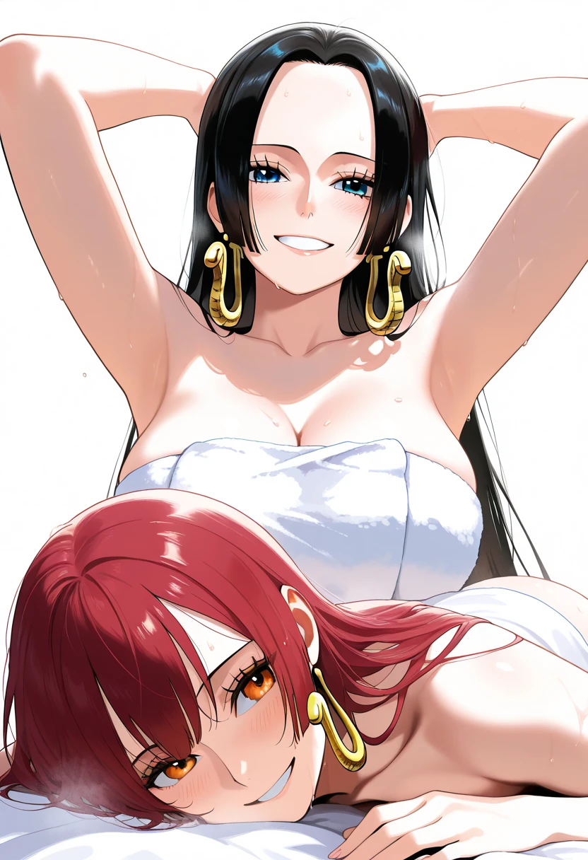 score_9, score_8_up, score_7_up, score_6_up, score_5_up, score_4_up, BREAK, source_anime, 1girl, nico robin wearing a white short dress with a blue feather boa, nicogold, necklace, black hair, ponytail, upper body, looking at viewer, simple background Black eyes、clavicle、Beautiful fingers、Hourglass body, Big round breasts, large breasts, nipples shot, lift breasts, breasts lift, Naked women, open legs, hip lift:1.5, lift hip:1.4, Make up, eye shadow:1.2, ((Sagging breasts)), Long breasts, Figure pedestal, bend your back forward, Erect nipples, Squirt Breasts milk, ((pink shaped eyes)), (((take off bikini))), (((Undressing bikini))), pubic tattoo, Spread legs wide, Used condom in the mouth, (((semen overflowing from the vagina))), ((Open your pussy with the fingers of both hands)), NSFW, no mosaic, (((Girl trembling with sexual climax))), Ahegao. (((Above rolling her eyes))). (((Girl trembling with sexual climax))).