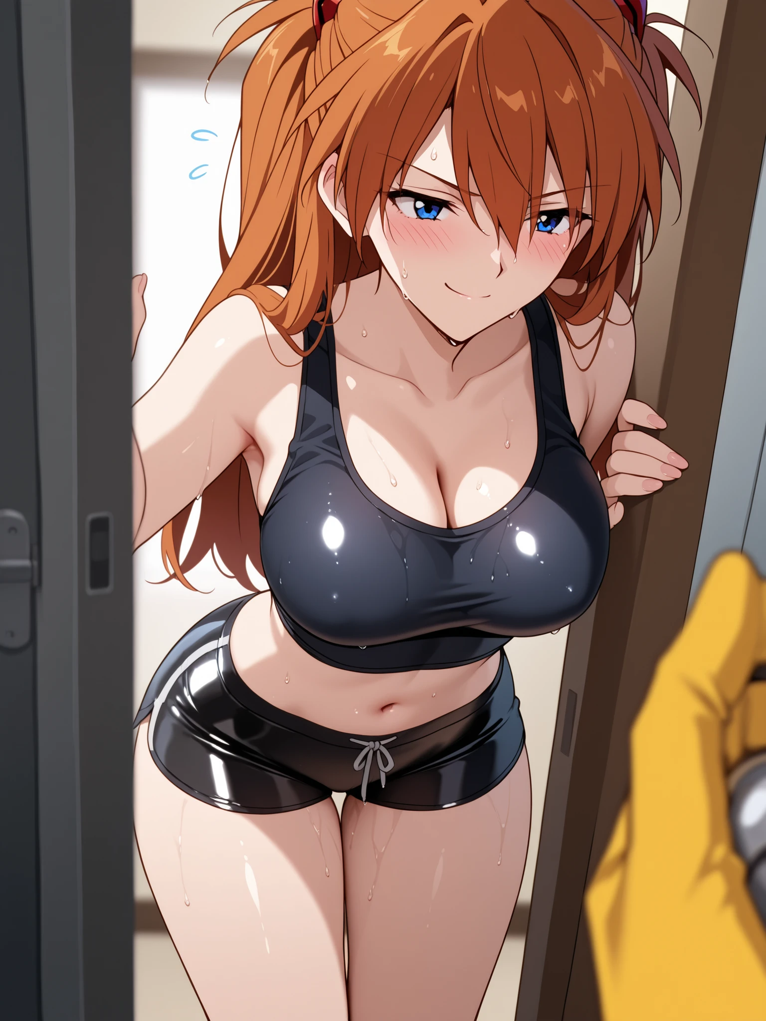 score_9, score_8_up, score_7_up, source_anime, sakimiya iruka, red hair, green eyes, one side up, medium hair, green scrunchie, hair ornament, shiny skin, rating_explicit, (large breasts:1.3), large ass, Race Queen, mini skirt, fucked silly,(tears:1.2),(sweat), steam on body, (trembling:1.4), (bouncing breasts),(motion lines:1.4), (motion blur:1.5), pussy juice, Squirting, (bent over, hanging legs:1.3), Cheek bulge, stomach bulge, size difference,(troll, big man, man standing), gangbang, 2men,(vaginal penis, sex from behind, standing position, deep penetration, fellatio, deepthroat), (huge penis:1.4), (huge testicles:1.2), (cum in pussy:1.3),(excessive cum:1.3) ,(cum in mouth), facial, cum on hair, cum string, head grab, (ass grab:1.2), prison cell,(from side:1.5), cowboy shot