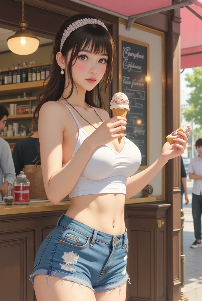 Woman in bra eating ice cream