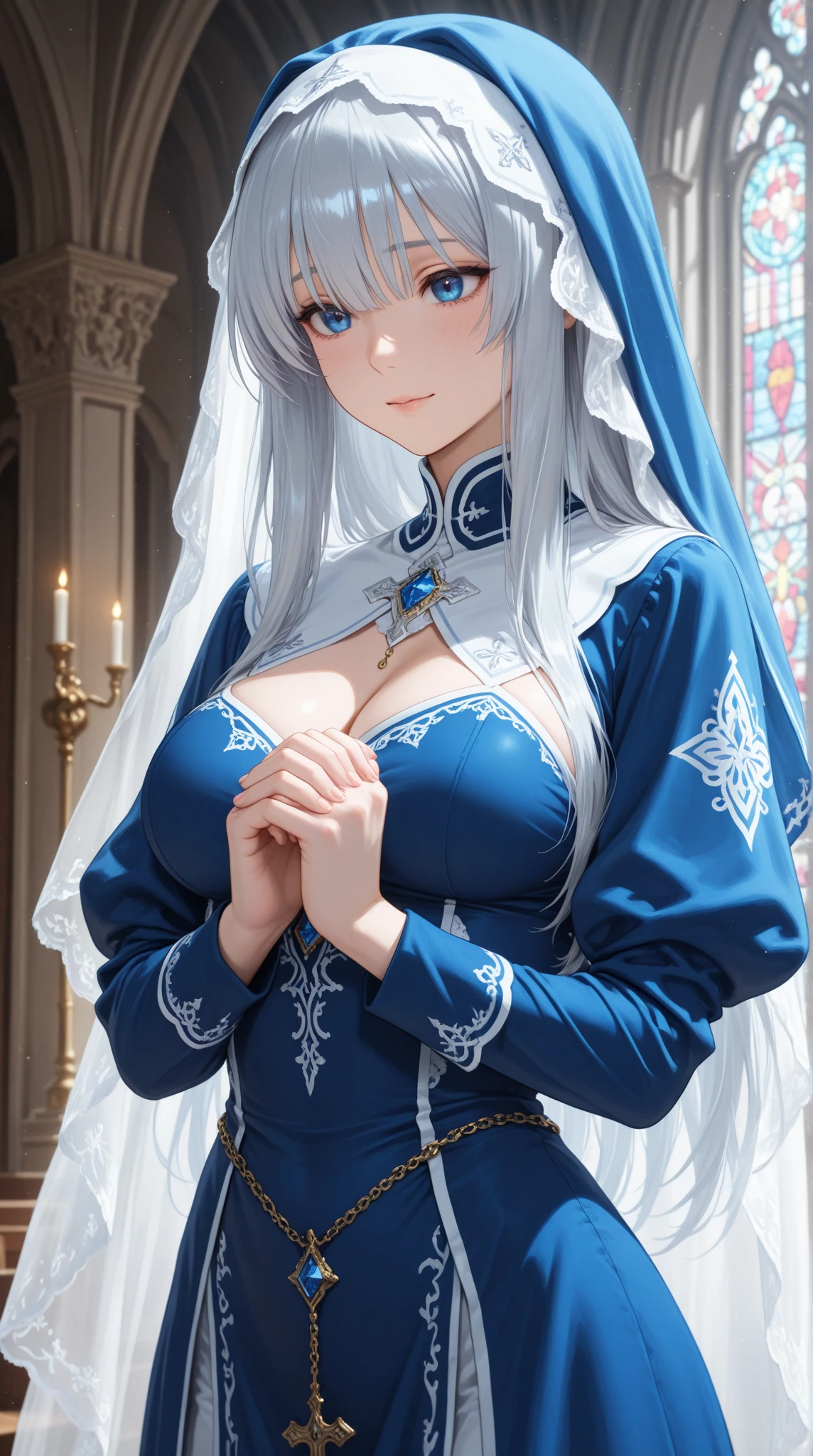 (best quality,4K,8k,high resolution,Masterpiece:1.2),very detailed,milf,(((2 girls,beautiful girl))),magic,charming,happiness,holy goddess,magical effect,silver hair,blue eyes,transparent dress,exquisite decoration,Features of the magical costumes of the heavens,a small amount of blue cloth,exquisite clothes,Floor skirt,lace details,Delicate ruffles,bedroom,alone,at night,Lace stockings,sacred strip,transparent clothes,decorated with jewelry, big breasts,Show your breasts,The cracks are clear....,((big tits)),(pubic bone), rift, visible chest,seductive pose,I see bulging nipples.,(((large areolae:1.4,pink,The nipples are clearly visible.......)))