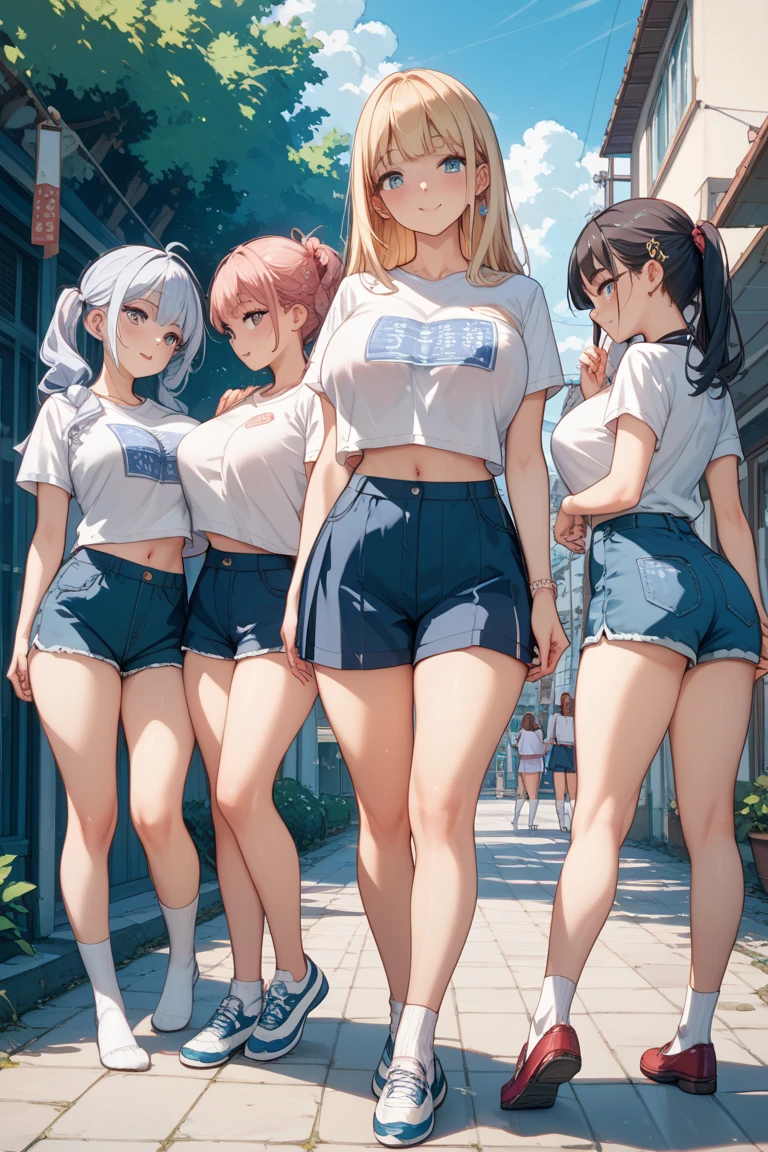 ((highest quality)), ((masterpiece)), (3 girls:1.5), Three cute girls are posing for the camera in an amusement park at night。, (shirtを持ち上げる:1.3), (three people standing in a row), (Close-up shot from the waist up), (open your mouth and smile:1.3), ray tracing, ((topless)), (), nipple, chest, hair band, head band, hair bobble, blouse, shirt, (high resolution face:1.5), (High definition finger 1.5), realistic, 4-year-old, 5 years old, 6 years old, 7 years old,((No panties)), Pussy, No skirts, Asian, Westerners, silver hair, brown hair, blonde, (belly button), jewelry, looking at the viewer, necklace, long hair, short hair, (abs),(written boundary depth),