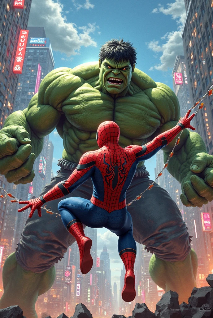Spider-Man and incredible Hulk realistic images, greenish lighting, Glowing, Ultra photo realsisim, trending on artstationh, High quality wallpaper, Highly detailed, Beautiful, Award-winning, fantasy, Colorful, Epic, Legendary, Futuristic, Legendary, Powerful, illusory engine