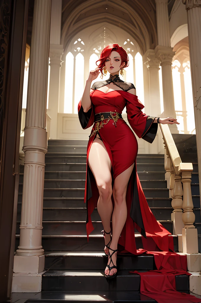 redhead courtesan in a bordello, full body shot