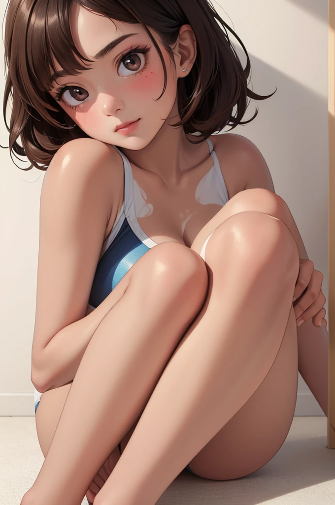 (((masterpiece, best quality, ultra highres, 1 girl, solo, no background))), super detailed skin and face and eyes and finger, beautiful japanese woman, small breasts:1.5, skinny, light brown hair, white background, very short pixie hair, cowboy shot, Generate with illustrations, Various expressions, Various poses, Please draw the entire character within the frame, ensuring that the head, arms, and legs are not cut off. The background should be simple, with the character positioned centrally, outline, anime, 2d, boyish, tiny micro sexy leotard, M legs, spread legs, embarrassed,