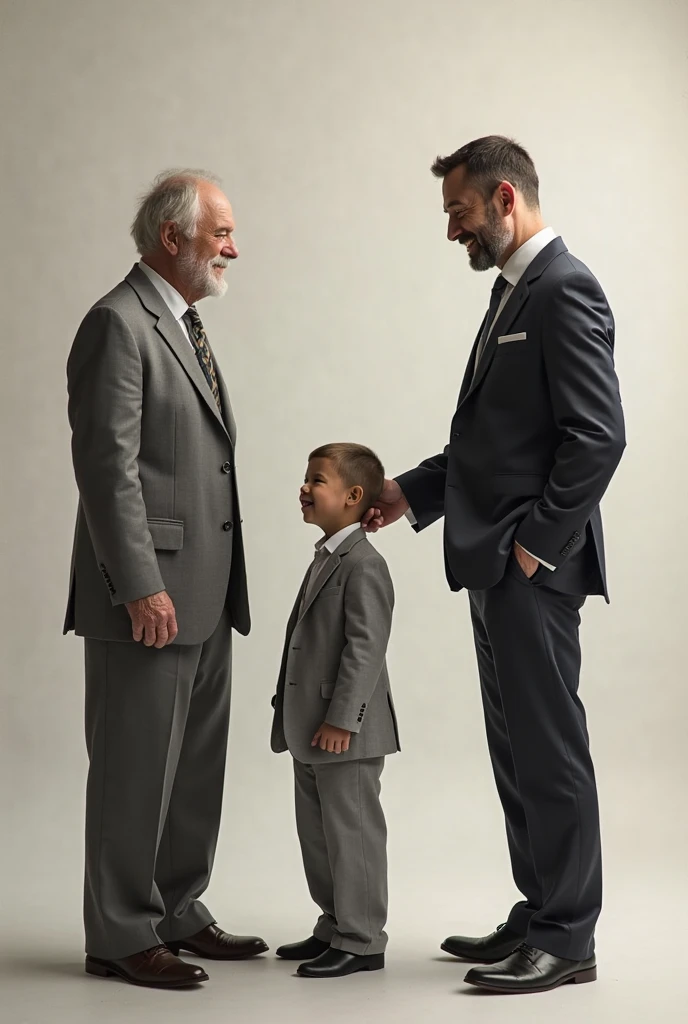 Father in a suit,whaite hair,White beard,ssmile,Holding a little boy in a suit,Little boy with short brown hair,A half body,k hd