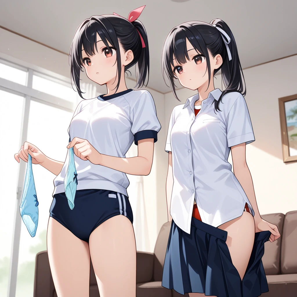 masterpiece,best quality,
ADDBASE,2girls,
fumi,1girl,
school_uniform,pose,
ADDCOL,2girls,
mitsumi,1girl,
school_uniform,white panties, (taking off clothes), undressing,