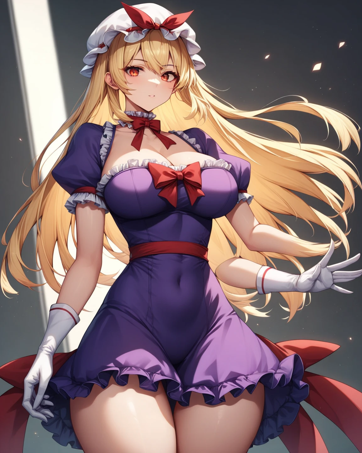masterpiece, best quality, highres, hmmisaki, long hair, symbol-shaped pupils, +_+, large breasts, white gloves, elbow gloves, white thighhighs, smile, Shoulder bag chestの谷間 Earrings, necklace, clavicle, Off the shoulder, Knitted dress, Short sleeve, White knee socks, street, Are standing, Cowboy Shot, smile, wave hands, Open your mouth, In town panic++++ Embarrassed+++ Excited+++ Be upset++++ (chest:1.6) (雷rain:1.4) (rain:1.6) bad weather rainに打たれる 大rain typhoon