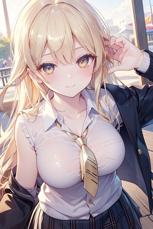 beautiful girl,black pantyhose,Blonde long straight hair,student,(student会),student委员,School corridors,huge breasts,cleavage,belly button