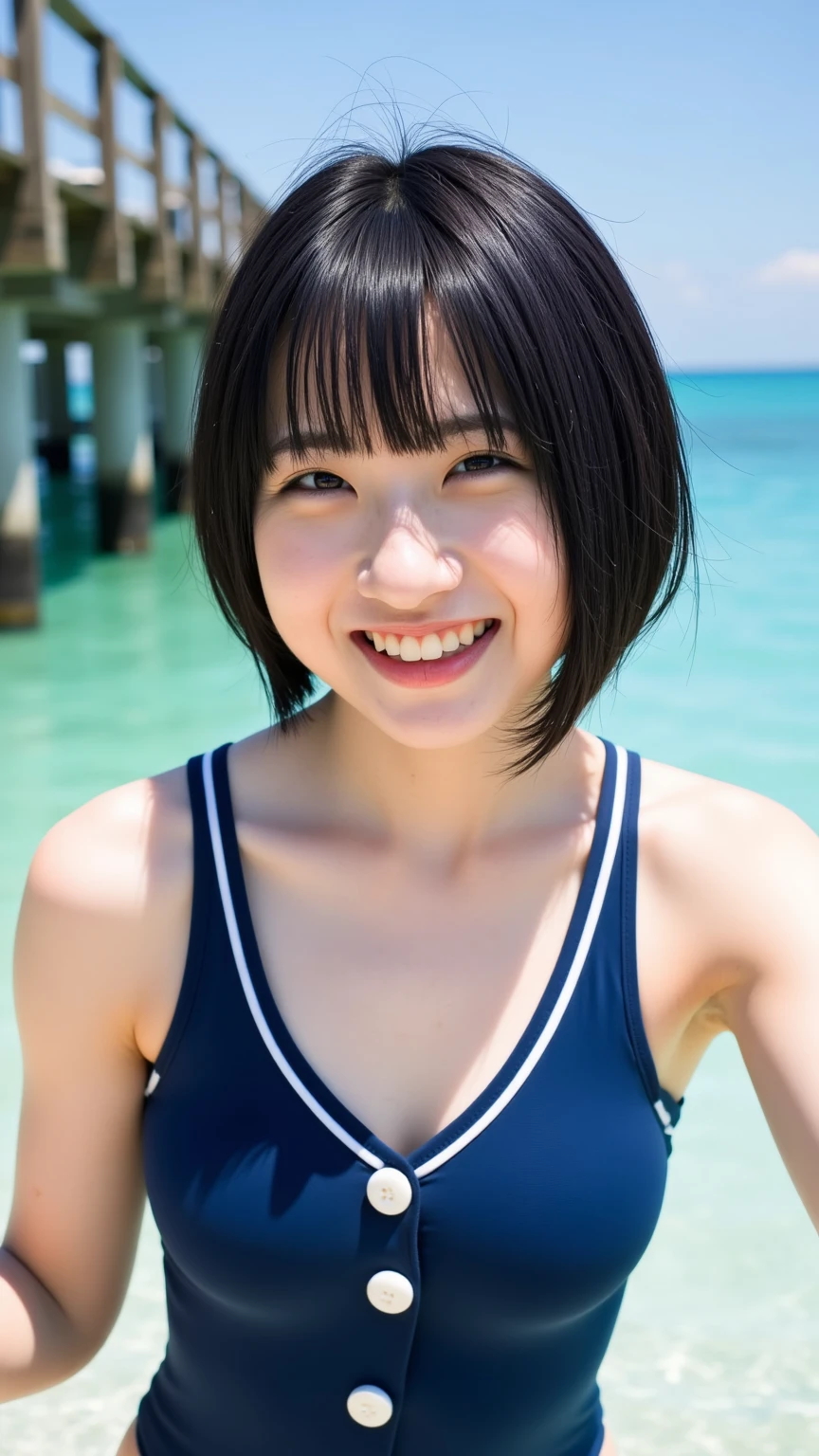 (highest quality:1.5)、(Realistic:1.5)、(1 person:1.5)、(On all fours:1.2)、(Crawling posture)、Very detailed、High resolution、8k wallpaper、、Small breasts、Natural color lips、Cute Smile、Japanese women、20-year-old girl、Beautiful and elegant face、Perfect and beautiful face、Big eyes、Brunette's eyes、Beautiful and elegant face、Perfect and beautiful double eyelids、Natural Bangs、Beautiful thin nose、Beautiful Skin、Chestnut Hair、Medium Bob Hair、Shortcuts、Natural Bangs、Perfect and beautiful face、Slim face and figure、(Looking at the camera)、Bright lighting、Professional Lighting、Lighting from the front、Natural smile、(Beautiful sandy beach)、Beachside、Cute Bikini、Cute cleavage、Asahi、sunny、fair skin、