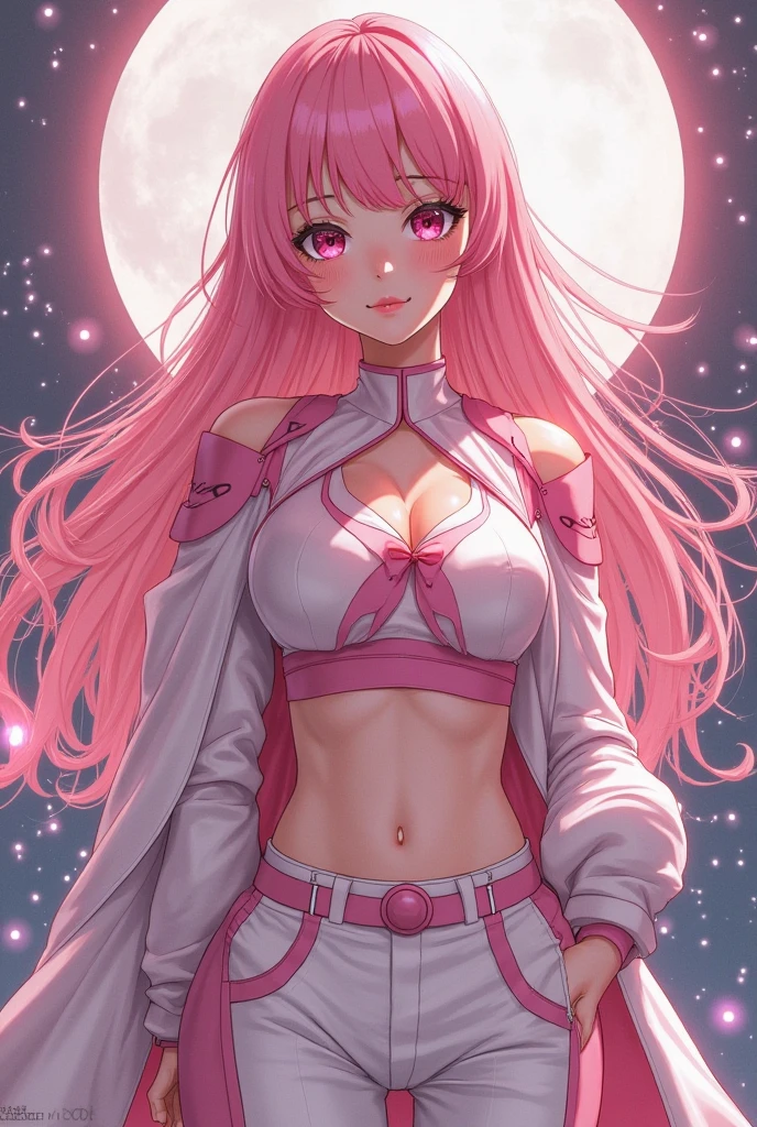 BLACKLIGHT, realistic art, extremely delicate and beautiful, ultra-detailed, (1girl), white hair, vampire, yandere, glowing dark red eyes, floating, detailed light, illustration, dynamic angle, depth of field, ((((milf)))), Short Vampire girl, long hair, ((Neapolitan hair, multicoloured hair, pink hair, twin tails, hair ornament, hair flower, flower, makeup, braid, smile)), red vampire eyes, showing fangs, pale white skin, (((white pants, white crop top, white jacket, long hair, navel, red eyes, off shoulder, choker, smile, jewelry, earrings, open clothes))), (ultra high res, best quality,), (8k, raw photo, best quality, masterpiece), technological sense, best quality, masterpiece, illustration,CG ,unity ,wallpaper, official art, Amazing, finely detail, an extremely delicate and beautiful,extremely detailed, highly detailed, sharp focus,rich background, (real person,photograph), ((high detailed skin))