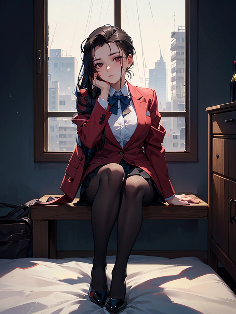 There was a woman sitting on the floor,Wearing a cat headband,Ruan cute vtuber,ulzzang,Low-quality photos,very low quality pictures,Male ulzzang,Low-quality videos,dang my linh,e - girl,e-girl,Low-quality photos,style anime,as an anime character,style of anime,Her hair is black,Black stockings,Transparent clothes,high-heels --auto