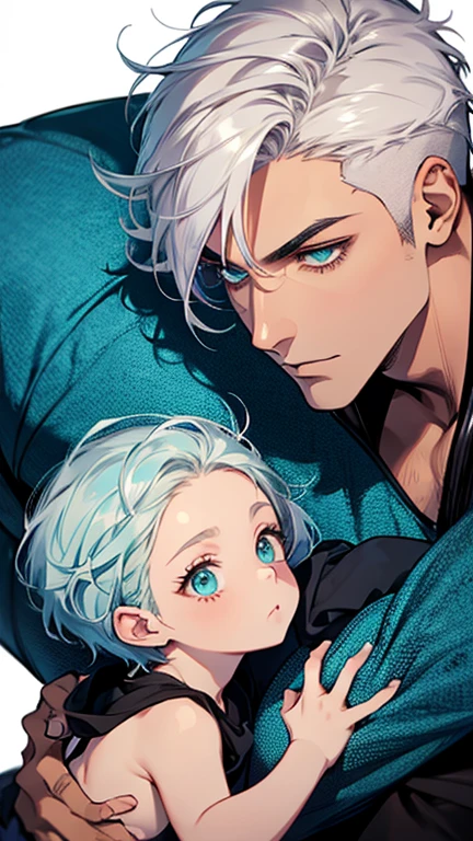 Toddler, 1boy, white hair, blue eyes, tyrany king