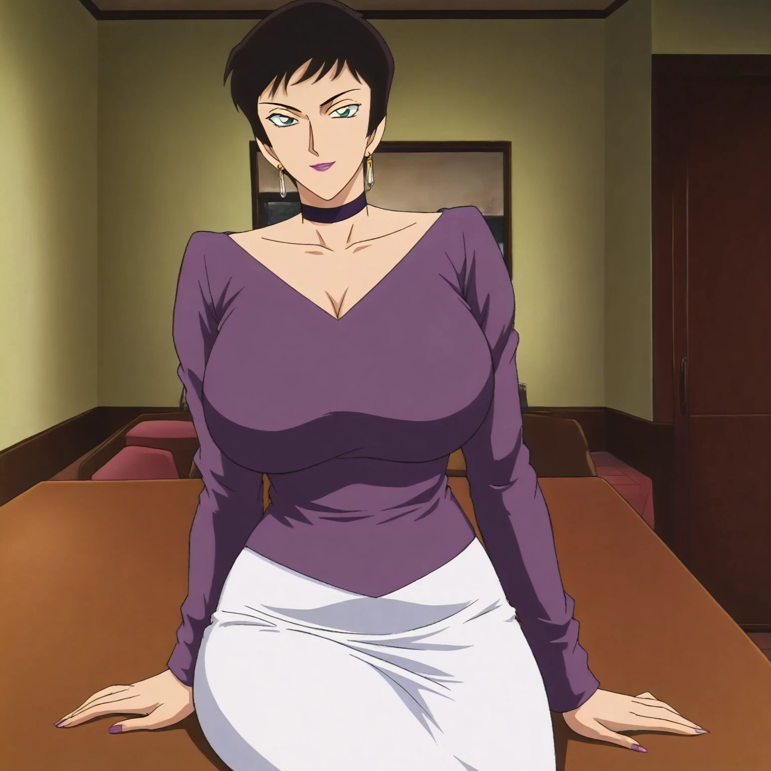 masterpiece, high quality, edobnarutoshippuden, anime,  hinata\(boruto\), open mouth,  smile, large breasts, suit, pencil skirt, curvy, 
 <lora:Hinata[boruto]V2:0.7> <lora:EdobNarutoShippuden_v1.0:0.4>  <lora:add_detail:0.6>